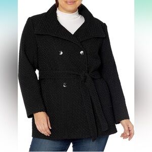 Calvin Klein Black Heavy Wool Jacket Front Tie Women's Size XL